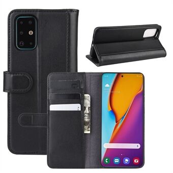 Split Leather Wallet Stand Flip Telefoon Cover voor Samsung Galaxy S20 Plus - Zwart