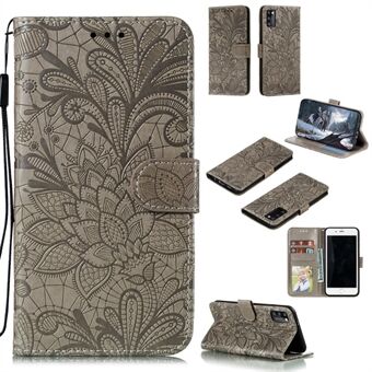 Bedrukte Lace Flower Skin Leather met Wallet Stand Case voor Samsung Galaxy A41 (algemene versie)