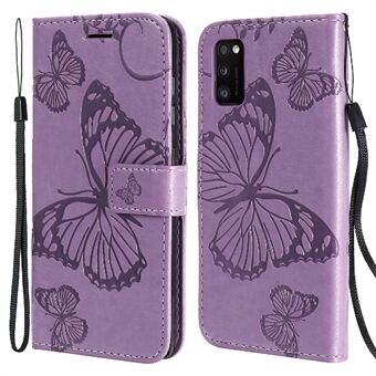 Opdruk Butterfly Drop-proof Leather Stand Cover Case met riem voor Samsung Galaxy A41 (algemene versie)