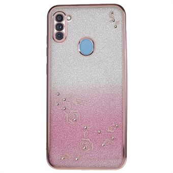 Voor Samsung Galaxy A11 (EU-versie) Strass Bloem Mobiele Case Glitter Gradiënt Flexibele TPU Cover