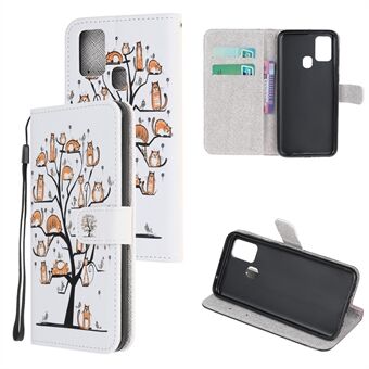 Cross Texture Pattern Printing Wallet Leather Phone Case voor Samsung Galaxy A21s