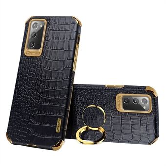 Voor Samsung Galaxy Note 20 5G/4G 6D Gegalvaniseerde Krokodil Textuur Kickstand Telefoon Case PU Leer Gecoat TPU Case