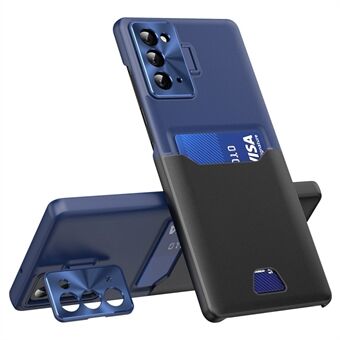 Voor Samsung Galaxy Note20/Note20 5G PU Leer + PC Telefoon Case Metalen Lens Frame Kickstand Kaarthouder Anti-drop Cover: