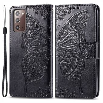 Voor Samsung Galaxy Note20 / Note20 5G PU Leather Wallet Case Bedrukt Vlinder Patroon Schokbestendig Telefoon Stand Cover met Riem