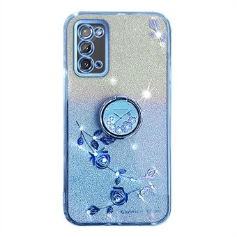 Voor Samsung Galaxy Note20 / Note20 5G Ring Kickstand Gradient TPU Cover Glitter Flower Pattern Phone Case