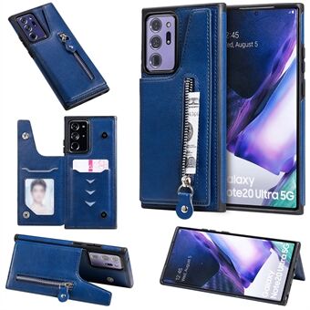 Nieuwe anti-drop lederen gecoate telefoonhoes met buitenste kaartsleuven en ritsvak voor Samsung Galaxy Note20 Ultra / Note20 Ultra 5G