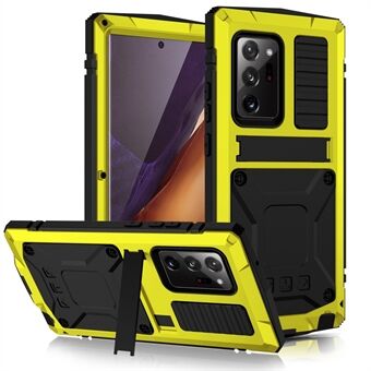 R-JUST Voor Samsung Galaxy Note20 Ultra / Note20 Ultra 5G Metaal + Siliconen + PC Kickstand Case Stofdicht Anti-drop Cover met Gehard Glas Film