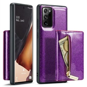 DG.MING M3-serie voor Samsung Galaxy Note20 Ultra / Note20 Ultra 5G 2-in-1 Glitter PU-leer gecoat PC + TPU Anti-val terug Case Kickstand Magnetisch Afneembare Rits Portemonnee Telefoon Cover