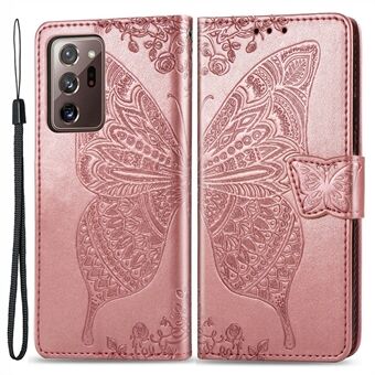 Voor Samsung Galaxy Note20 Ultra / Note20 Ultra 5G bedrukt vlinderpatroon PU lederen hoes Volledige bescherming Stand Wallet Cover met riem