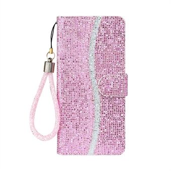 Glittery Powder Splicing Wallet Stand Lederen Telefoon Cover Cover voor Samsung Galaxy A42 5G