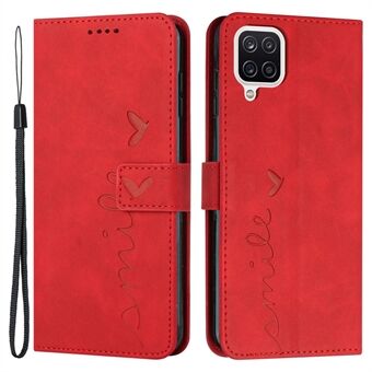 Stand Wallet Skin-touch telefoonhoesje voor Samsung Galaxy A42 5G, hartvorm bedrukt PU-leer + TPU rondom
