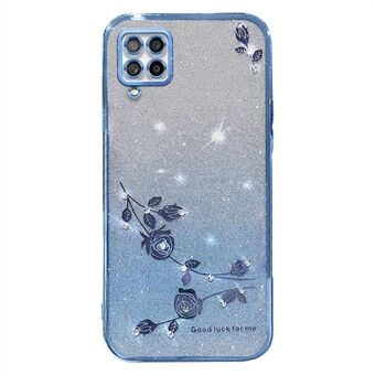 Voor Samsung Galaxy A42 5G / M42 5G Gradiënt Glitter Poeder Tpu Cover Strass Decor Bloem Patroon Anti-drop Beschermhoes