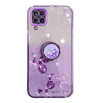 Voor Samsung Galaxy A42 5G Flower Rhinestone Decor TPU Cover Glitter Gradient Phone Case met Ring Kickstand