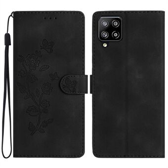 Voor Samsung Galaxy A42 5G Wallet Phone Case Flower Imprint Stand Anti-drop Cover