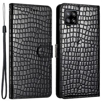 Voor Samsung Galaxy A42 5G Book Style Crocodile Texture Phone Case Leather Cover Stand Portemonnee met handriem