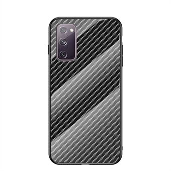 Carbon Fiber Texture Gehard Glas + PC + TPU Hybrid Case voor Samsung Galaxy S20 FE 5G/Fan Edition 5G/S20 FE/Fan Edition/S20 Lite/S20 FE 2022 - Zwart