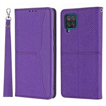 Portemonneestandaard met geweven Stand Auto-absorberende leren hoes met praktische riem voor Samsung Galaxy A12