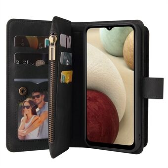 Meer kaartsleuven Telefoon Beschermhoes met ritsvak Skin-touch Feel Leather Stand Wallet Case voor Samsung Galaxy A12
