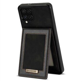 N. BEKUS Voor Samsung Galaxy A12 Drop-proof Telefoon Cover Shell Kickstand RFID Blokkeren Verticale Kaarthouder PU Leer + TPU Telefoon Case