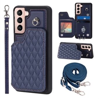 Style 008 Voor Samsung Galaxy S21 5G / 4G RFID Blocking Phone Case Card Slots Leather Coated TPU Kickstand Cover