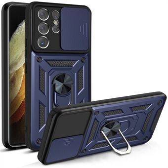 Slide Camera Cover PC + TPU schokbestendige Kickstand telefoonhoes voor Samsung Galaxy S21 Ultra 5G