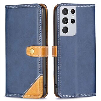 BINFEN COLOR BF Leather Series-8 voor Samsung Galaxy S21 Ultra 5G Phone Cover 12 Style Double Stitching Lines Splicing Leather Shockproof Phone Wallet Case Stand