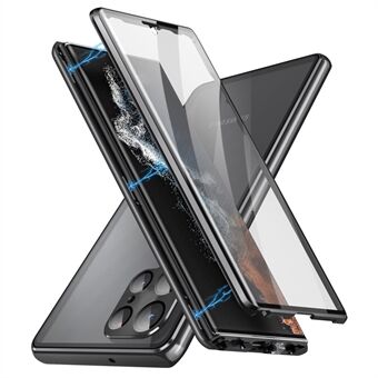 Voor Samsung Galaxy S21 Ultra 5G dubbelzijdig gehard glazen hoesje magnetisch metalen frame telefoonhoes met slotgesp