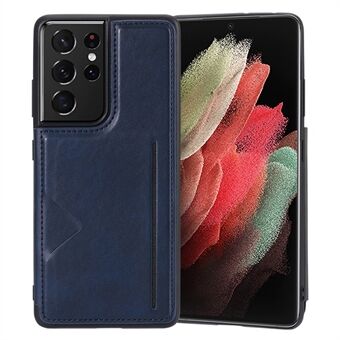 HANMAN Mika-serie mobiele telefoonhoes voor Samsung Galaxy S21 Ultra 5G, magnetische kaartsleuven PU-leer gecoate TPU-hoes