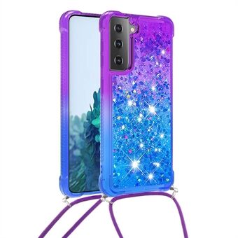 Gradient Glitter Squins Quicksand Schokabsorberende TPU-hoes voor mobiele telefoon met riem voor Samsung Galaxy S21 Plus 5G
