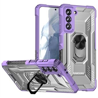 RUGGED SHIELD Anti-valbescherming Hard PC + Soft TPU Phone Cover Ring Kickstand Cover voor Samsung Galaxy S21 + 5G