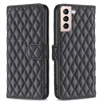 BINFEN KLEUR Voor Samsung Galaxy S21 + 5G Wallet Cover, BF Style-14 Bedrukt Rhombus Bump Proof Stand Matte PU Leather Case