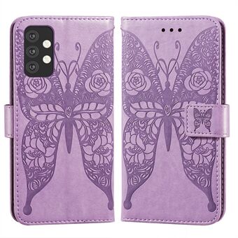 Voor Samsung Galaxy A32 5G Reliëf Rose Flower Vlinders Patroon Lederen Portemonnee Stand Case: