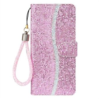 Glittery Powder Splicing Wallet Leather Case Stand Cover met riem voor Samsung Galaxy A32 5G