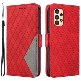 Voor Samsung Galaxy A32 5G / M32 5G Kleur Splicing Rhombus Bedrukt Smart Phone Cover Leather Stand Wallet Case
