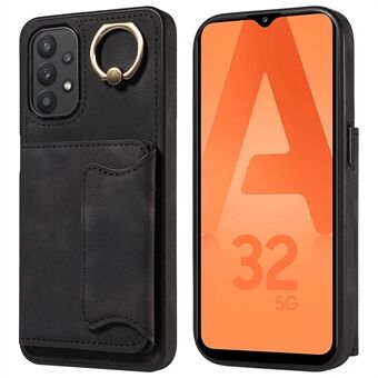 001 Voor Samsung Galaxy A32 5G / M32 5G PU Leer + TPU Kaarthouder Cover Ring Kickstand smartphone Case