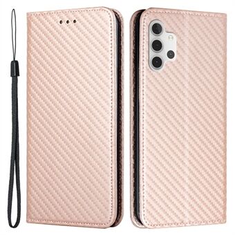 Volledige Bescherming Magnetische Sluiting Koolstofvezel Textuur Lederen Portemonnee Stand Case Shell voor Samsung Galaxy A32 4G