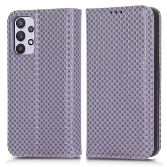 Voor Samsung Galaxy A32 4G (EU Versie) raster Textuur Volledige Dekking PU Lederen Stand Case Magnetische Auto-geabsorbeerde Mobiele Telefoon Portemonnee Cover