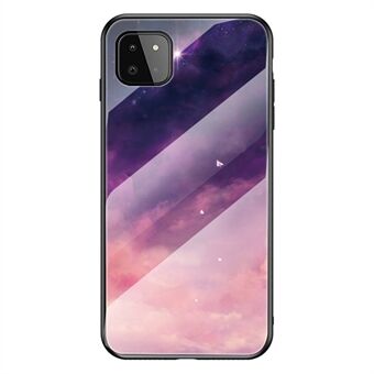 Goed beschermd Starry patroon anti- Scratch gehard glas telefoon hybride case cover voor Samsung Galaxy A22 5G (EU-versie)