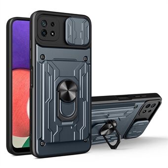 Kickstand Hard PC Soft TPU Shockproof Phone Cover met kaarthouder en Slide Camera Cover voor Samsung Galaxy A22 5G (EU-versie)