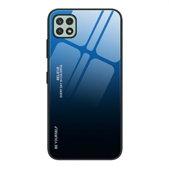 Voor Samsung Galaxy A22 5G (EU Versie) Gradiënt Kleur Mobiele Telefoon Case Gehard Glas + PC + TPU Drop-proof Back Cover