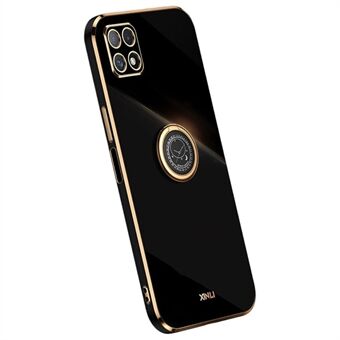 XINLI Voor Samsung Galaxy A22 5G (EU-versie) Anti-botsing Precieze lensuitsparing Telefoonhoes met Ring Galvaniseren Gouden Edge Zachte TPU-hoes