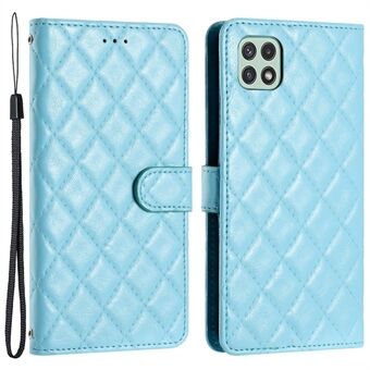 Stand Shell voor Samsung Galaxy A22 5G (EU-versie) Stitching Line Rhombus Leather Case Wallet Phone Cover