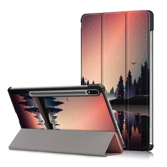 Tri-fold Stand Ontwerp Patroon Afdrukken PU Lederen Tablet Case Shell Protector voor Samsung Galaxy Tab S7 FE T736/Tab S7 Plus/Tab S8+