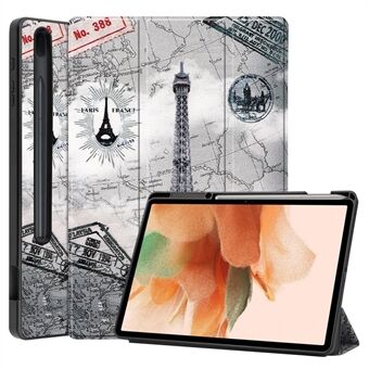 Stand ontwerppatroon afdrukken Tri-fold TPU lederen tablethoes met pensleuf voor Samsung Galaxy Tab S7 FE SM-T730/SM-T736