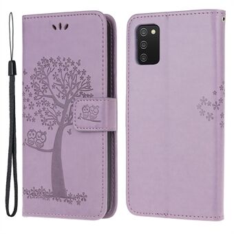 Opdruk Tree Owl Pattern Wallet Stand Leather Phone Case Shell met riem voor Samsung Galaxy A03s (166,5 x 75,98 x 9,14 mm)