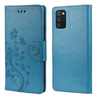Vlinder Bloem Opdruk PU Lederen Portemonnee Telefoon Stand Cover voor Samsung Galaxy A03s (166.5 x 75.98 x 9.14mm)