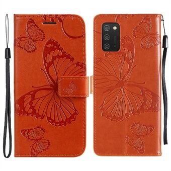 KT Imprinting Flower Series-2 Imprint Butterfly Schokbestendig PU-lederen telefoon Shell Stand Case met portemonnee voor Samsung Galaxy A03s (166.5 x 75.98 x 9.14 mm)