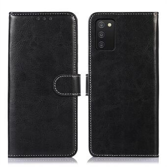 For Samsung Galaxy A03s (166.5 x 75.98 x 9.14mm) Cell Phone Protection Shell Bag PU Leather Crazy Horse Texture Wallet Style Stand Shockproof Soft TPU Interior Case - Black
