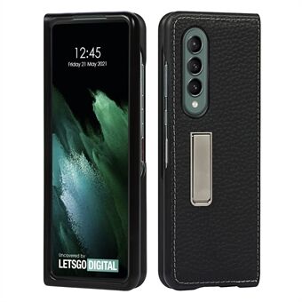 Premium Litchi Texture lederen beschermhoes voor mobiele telefoon met standaard voor Samsung Galaxy Z Fold3 5G - zwart
