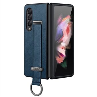 SULADA Fashion Series voor Samsung Galaxy Z Fold3 5G/Galaxy W22 5G standaard telefoonhoesje Crazy Horse textuur leer gecoate PC achterkant met handriem